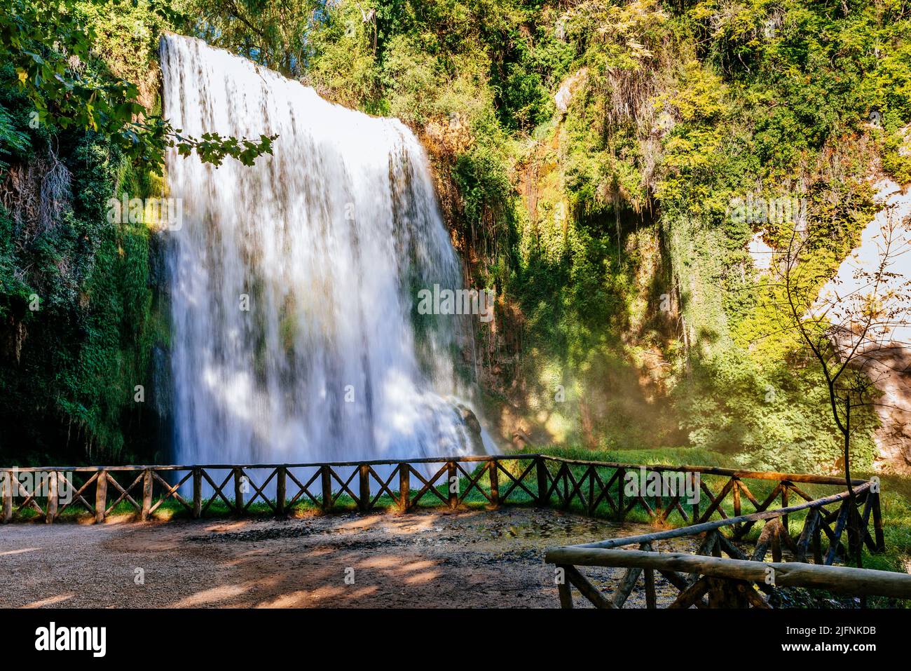 The waterfall called 'La Caprichosa - whimsical'. Natural Park of the Monasterio de Piedra - Stone Monastery. Nuévalos, Zaragoza, Aragón, Spain, Europ Stock Photo