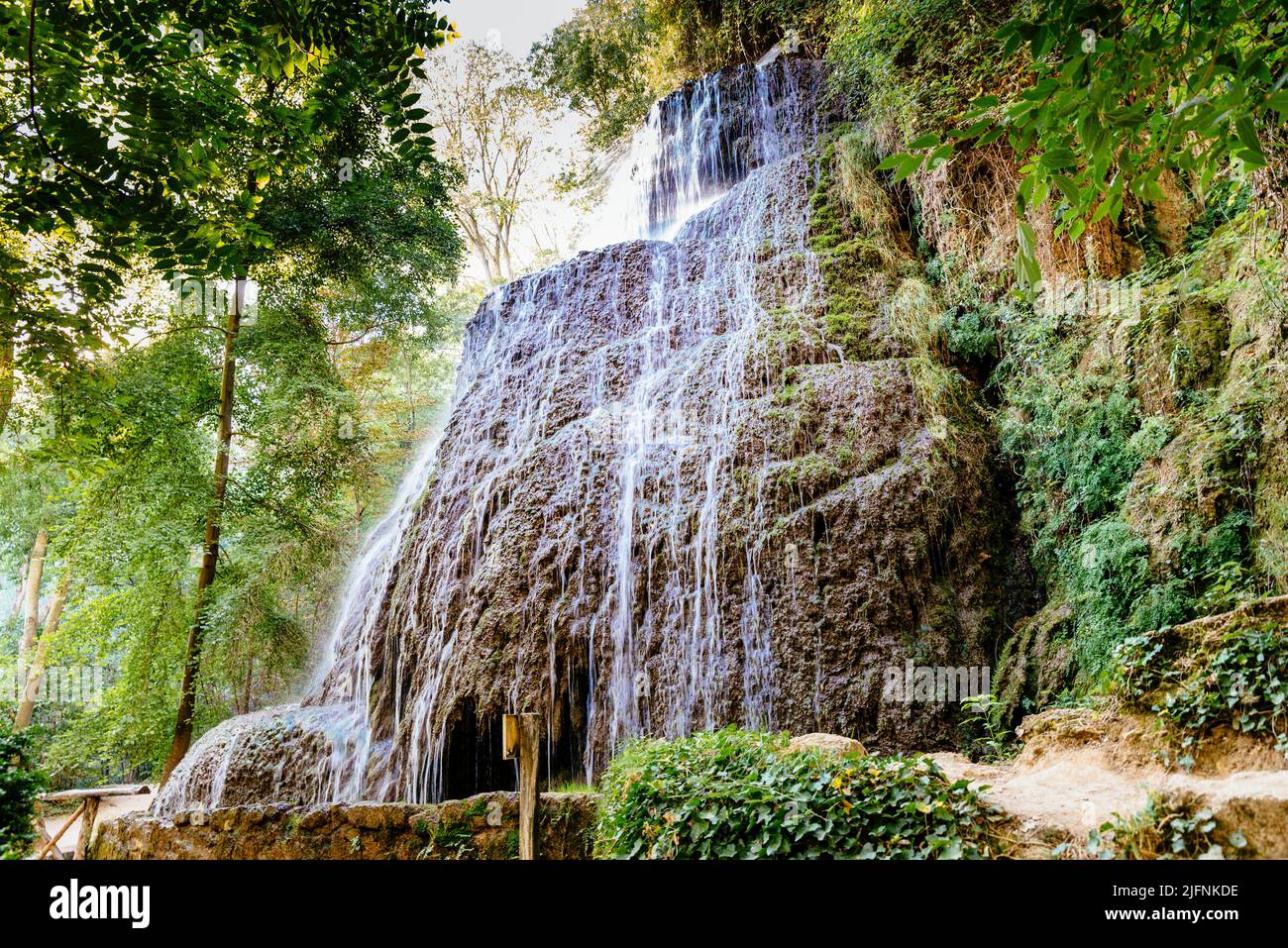 The waterfall called 'Cascada Trinidad - Trinidad waterfall'. Natural Park of the Monasterio de Piedra - Stone Monastery. Nuévalos, Zaragoza, Aragón, Stock Photo
