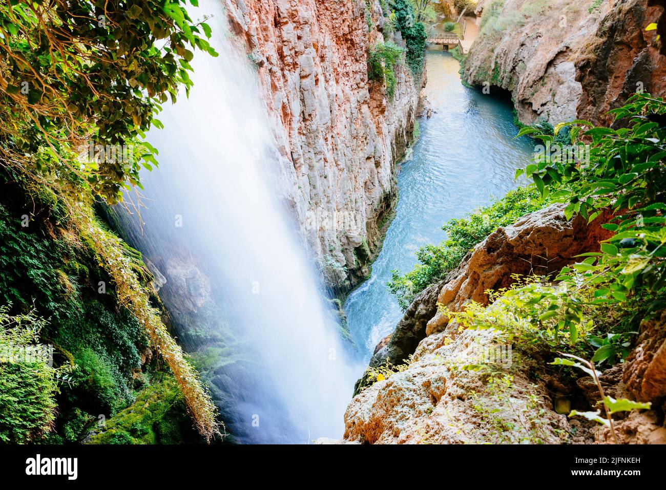 The waterfall called 'Cola de Caballo - Horsetail' with more than 50 meters is the highest in the Natural Park of the Monasterio de Piedra - Stone Mon Stock Photo