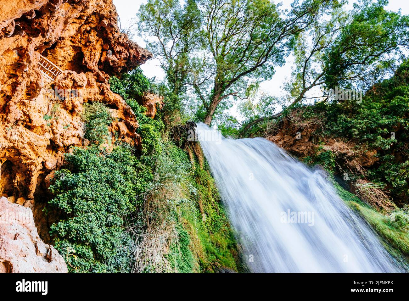 The waterfall called 'Cola de Caballo - Horsetail' with more than 50 meters is the highest in the Natural Park of the Monasterio de Piedra - Stone Mon Stock Photo