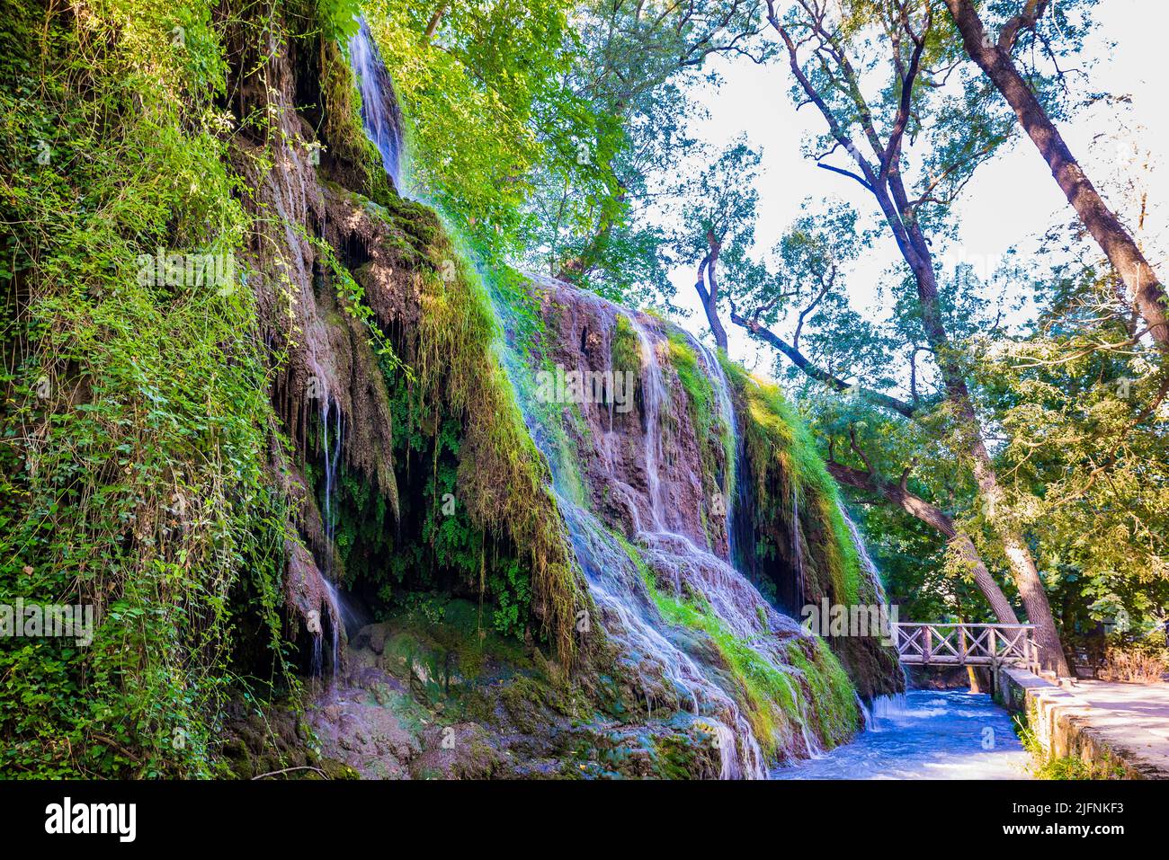The waterfall called 'Los Chorreaderos'. Natural Park of the Monasterio de Piedra - Stone Monastery. Nuévalos, Zaragoza, Aragón, Spain, Europe Stock Photo
