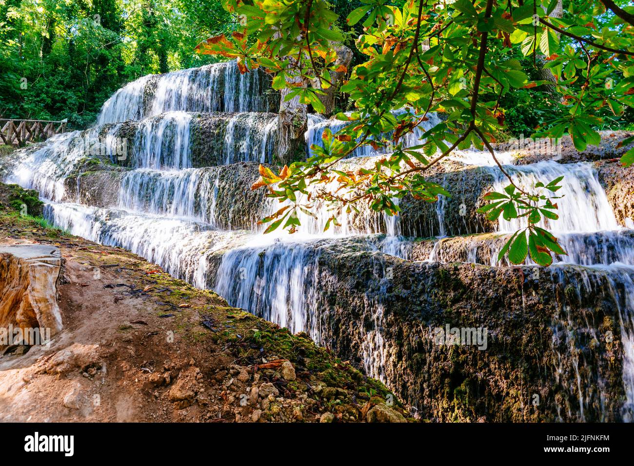 The waterfall called 'Los Fresnos Bajos'. Natural Park of the Monasterio de Piedra - Stone Monastery. Nuévalos, Zaragoza, Aragón, Spain, Europe Stock Photo