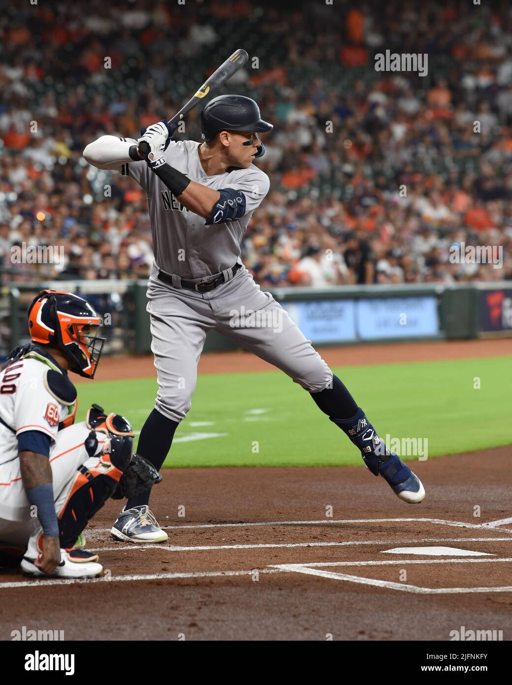 New York Yankees center fielder Aaron Judge (99) bats in the top of the