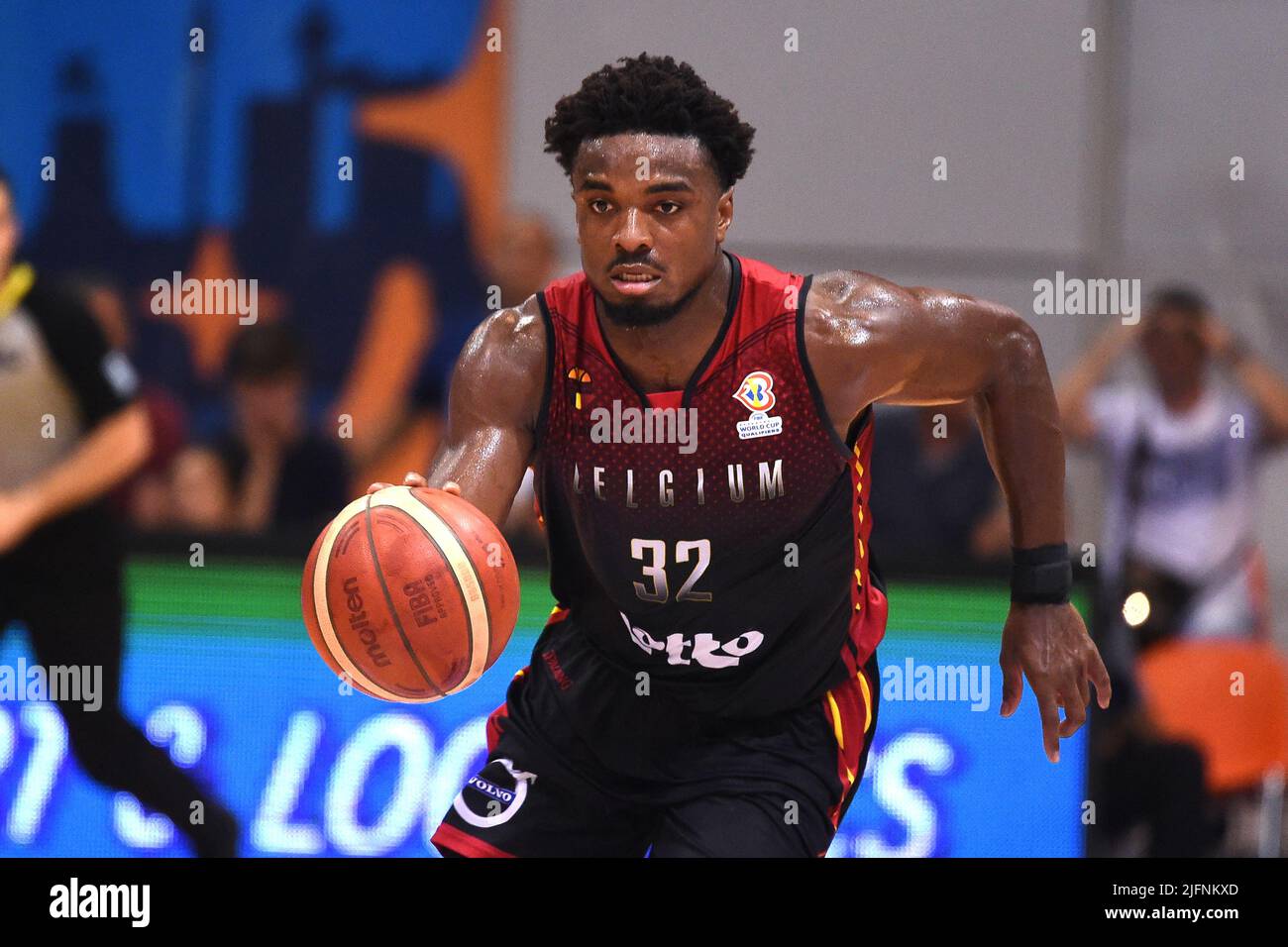 Nis, Serbia, 04/07/2022, Belgium's Retin Obasohan pictured in action during  a basketball match between Serbia and Belgium's national team the Red  Lions, Monday 04 July 2022 in Nis, Serbia, the sixth and
