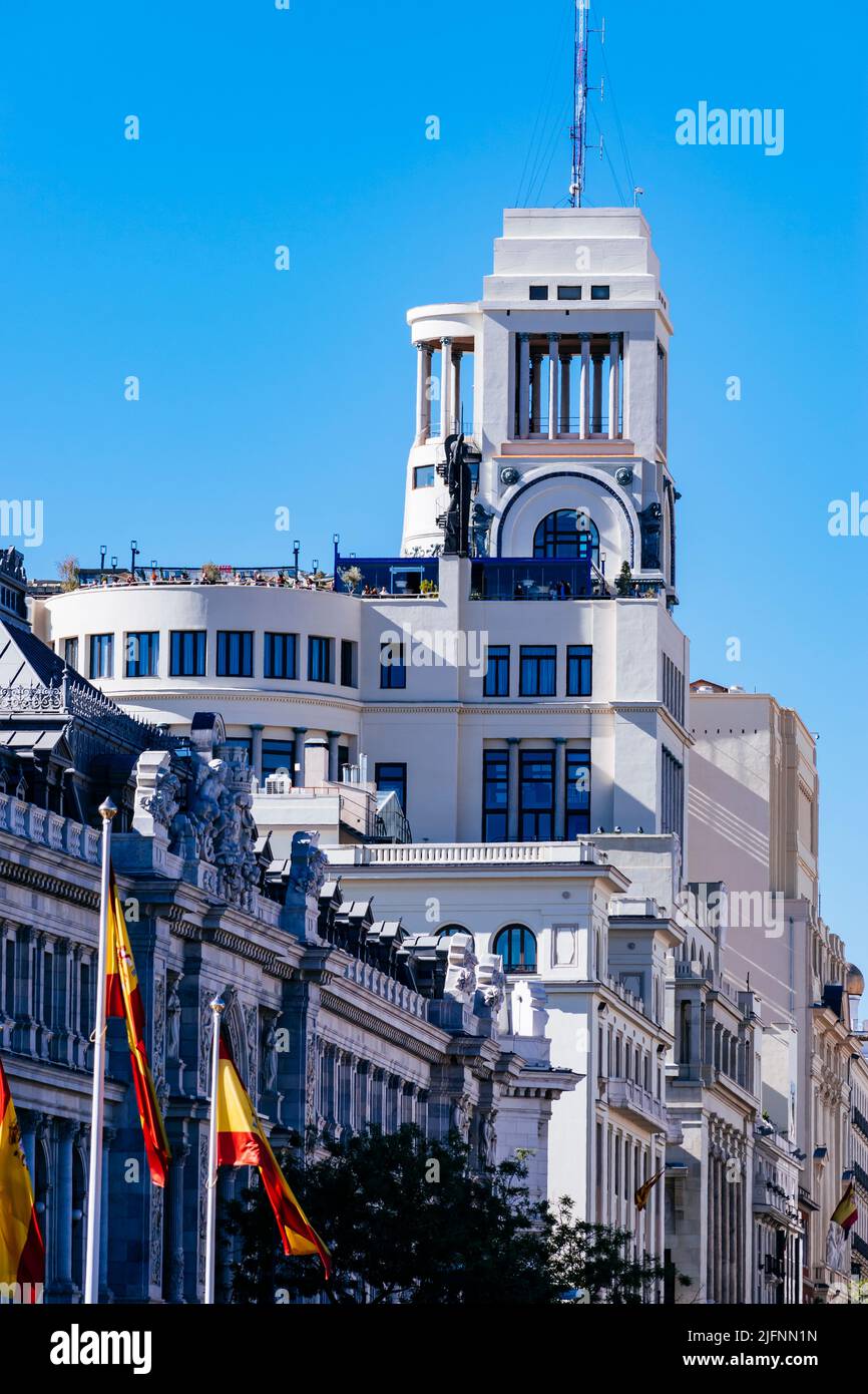 Círculo de Bellas Artes is the name by which the property located at the confluence of Calle de Alcalá and Gran Vía in Madrid is known, which is the h Stock Photo