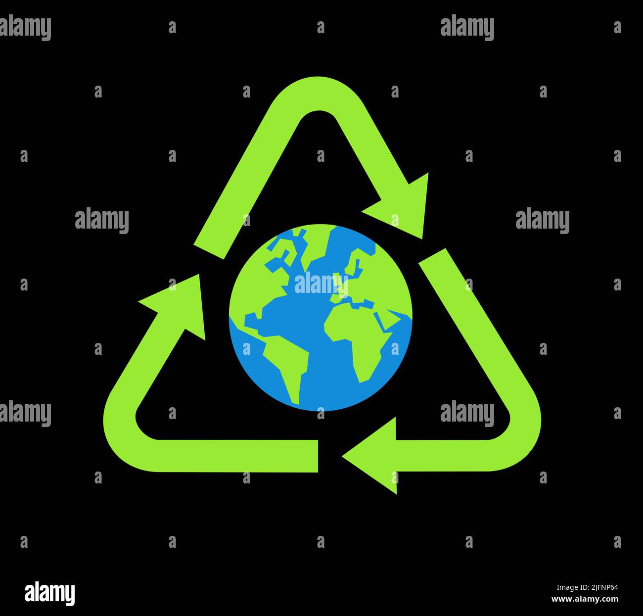 Planet Earth and recycling - Envrionmentalism and ecology. Vector illustration isolated on black. Stock Photo