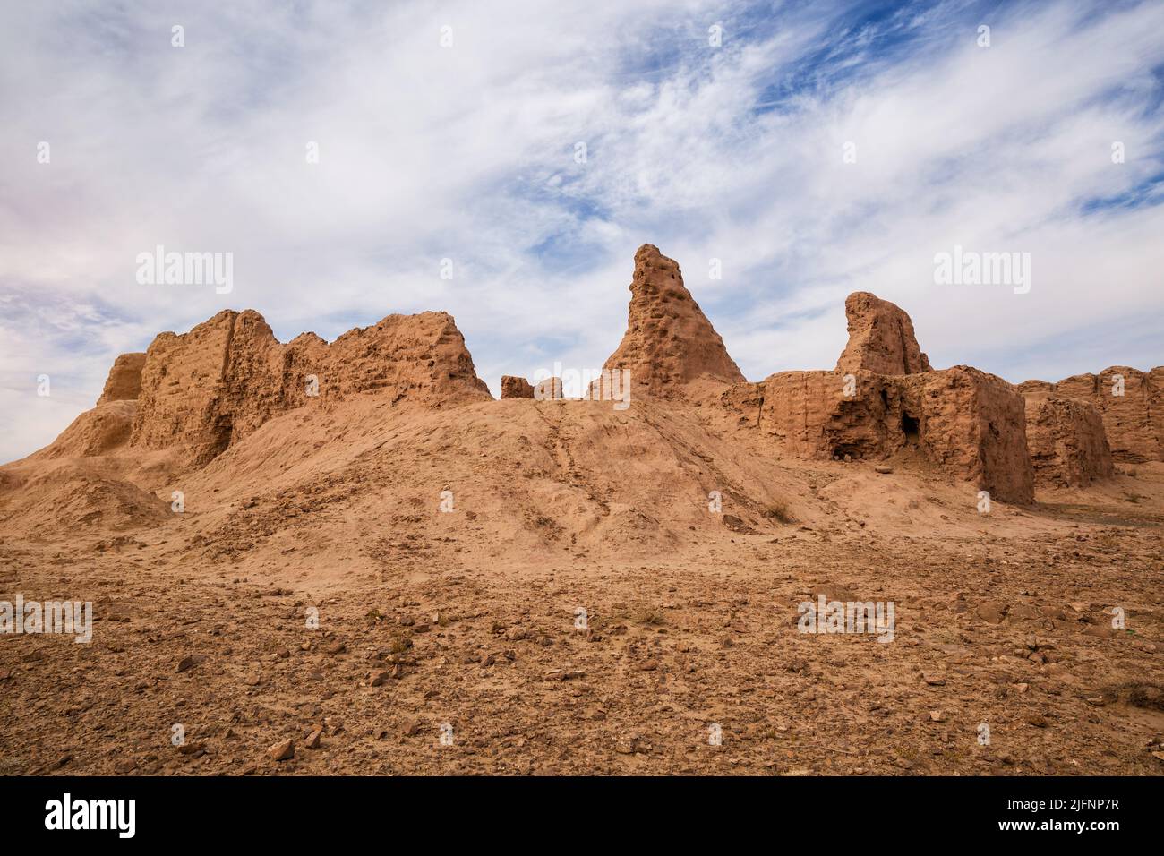 Ruins of the ancient fortress Ayaz Kala in the Kyzylkum desert on the territory of modern Uzbekistan Stock Photo