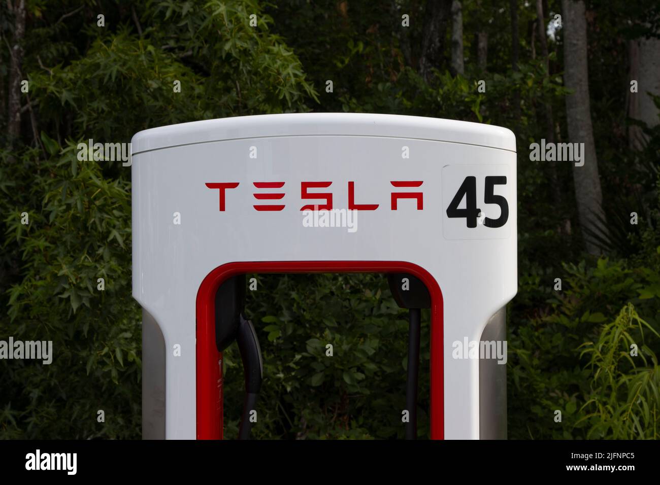 A Tesla supercharger station Stock Photo