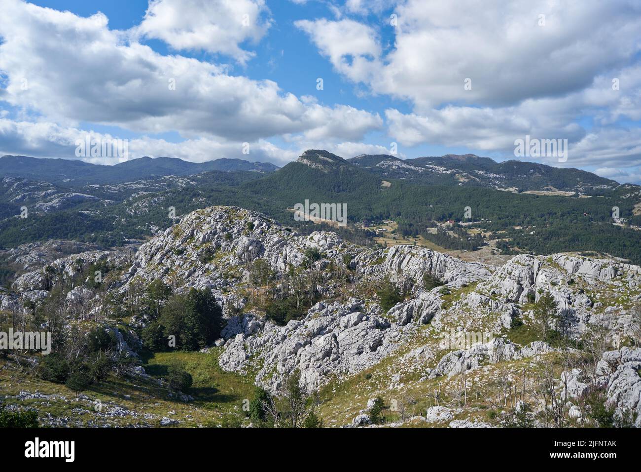 landscape of stone mountains in Montenegro, national park of Lovcen. Stock Photo