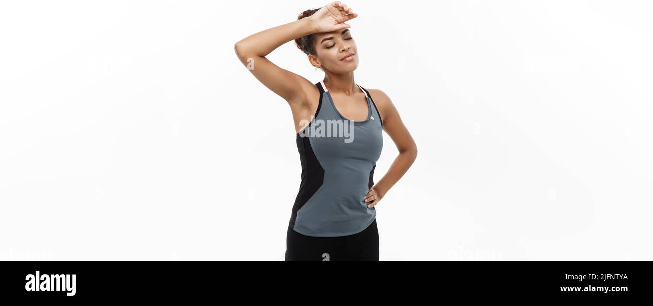An African American In Her White Sports Bra Sweating After A Workout. Stock  Photo, Picture and Royalty Free Image. Image 28112926.