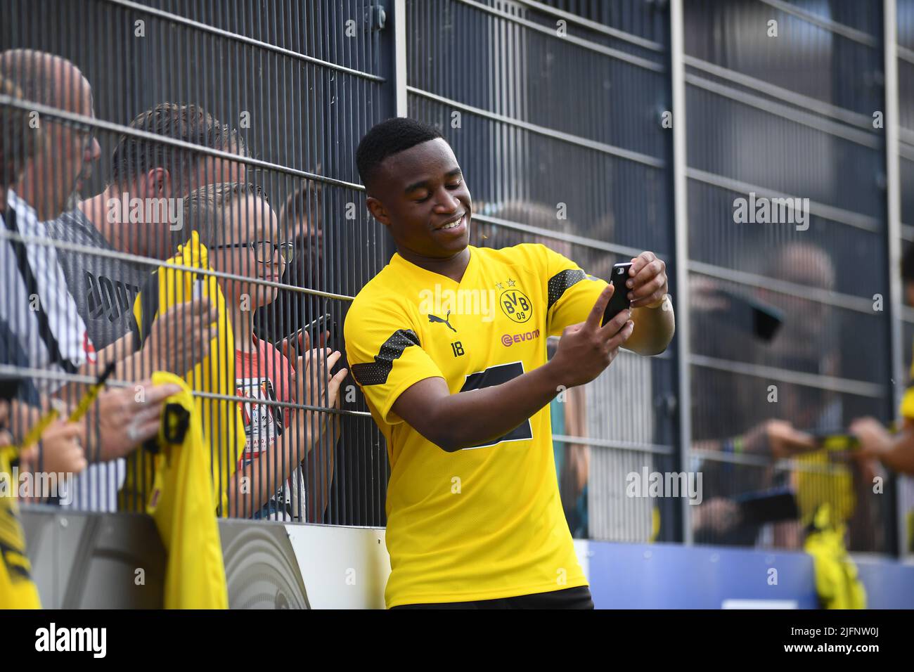 COLOGNE, GERMANY - JUNE 29 2022: Youssoufa Moukoko. Pre season practice of Borussia Dortmund Stock Photo