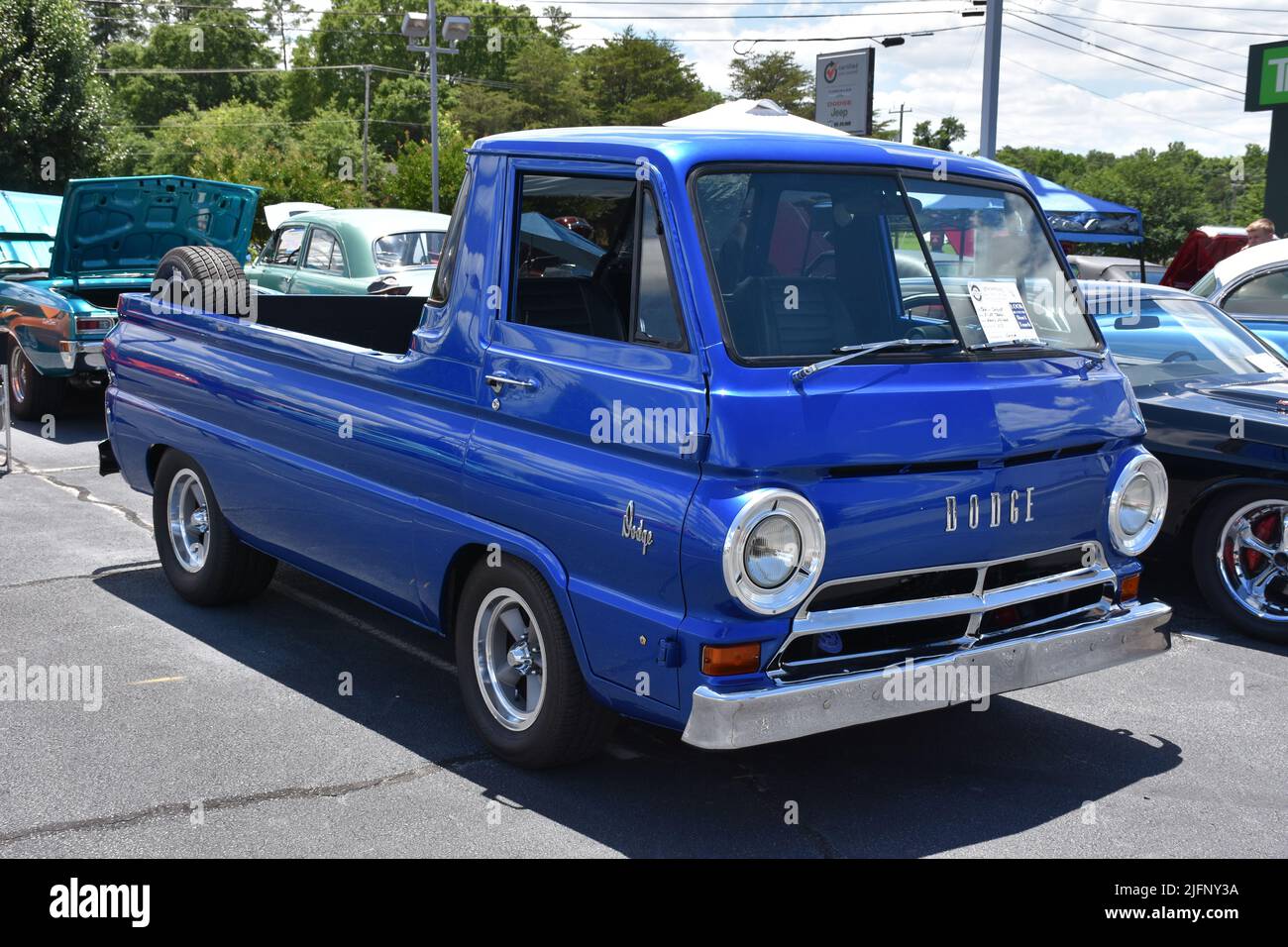 A 1966 A100 Dodge Pickup Truck on display at a car show. Stock Photo