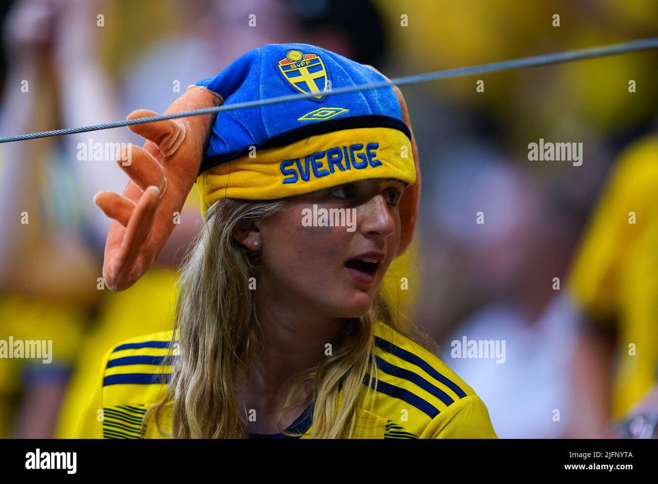 Stockholm, Sweden. 28th June, 2022. Stockholm, Sweden, June 28th 2022:  Sweden fan during the International friendly football game between Sweden  and Brazil at Friends Arena in Stockholm, Sweden. (Daniela Porcelli /SPP)  Credit: