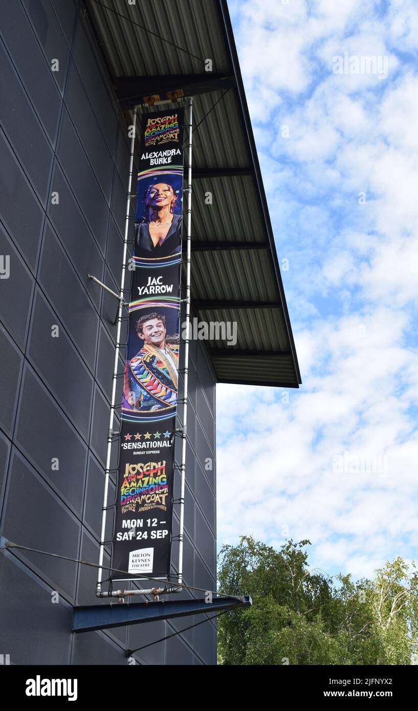 Signage for Joseph and the Amazing Technicolor Dreamcoat at Milton Keynes Theatre, with copyspace. Stock Photo
