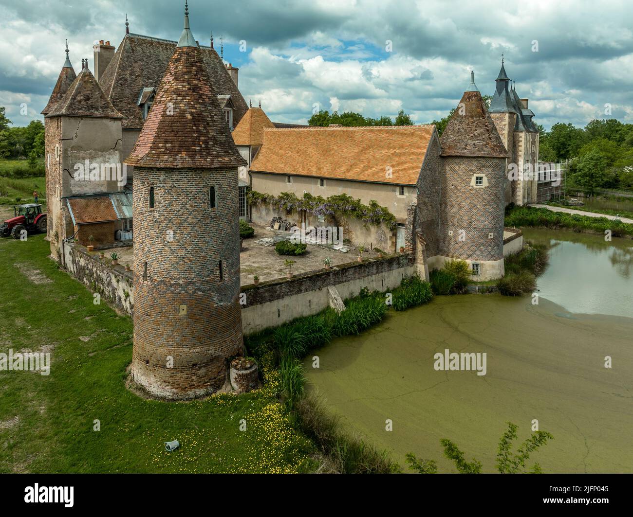 Aerial view of Chateau de la CourenChapeau in Allier France