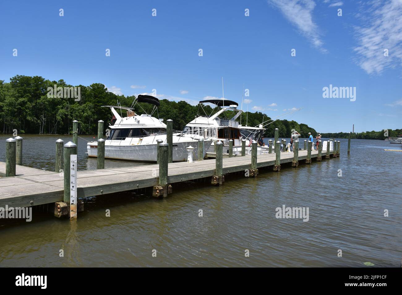 Yachts at a Marina on the Roanoke River in Plymouth, North Carolina. Stock Photo