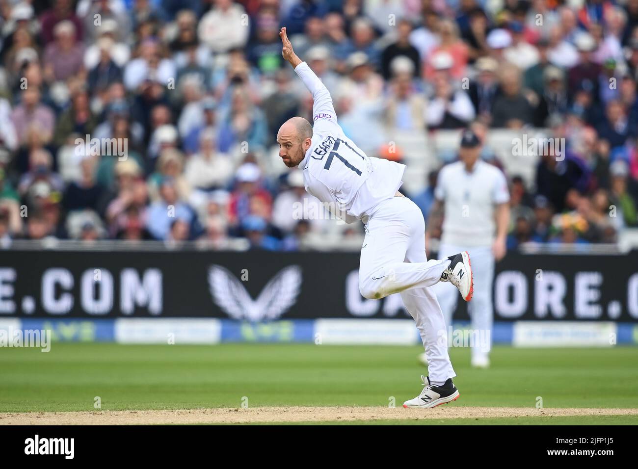 Jack Leach of England delivers the ball Stock Photo Alamy