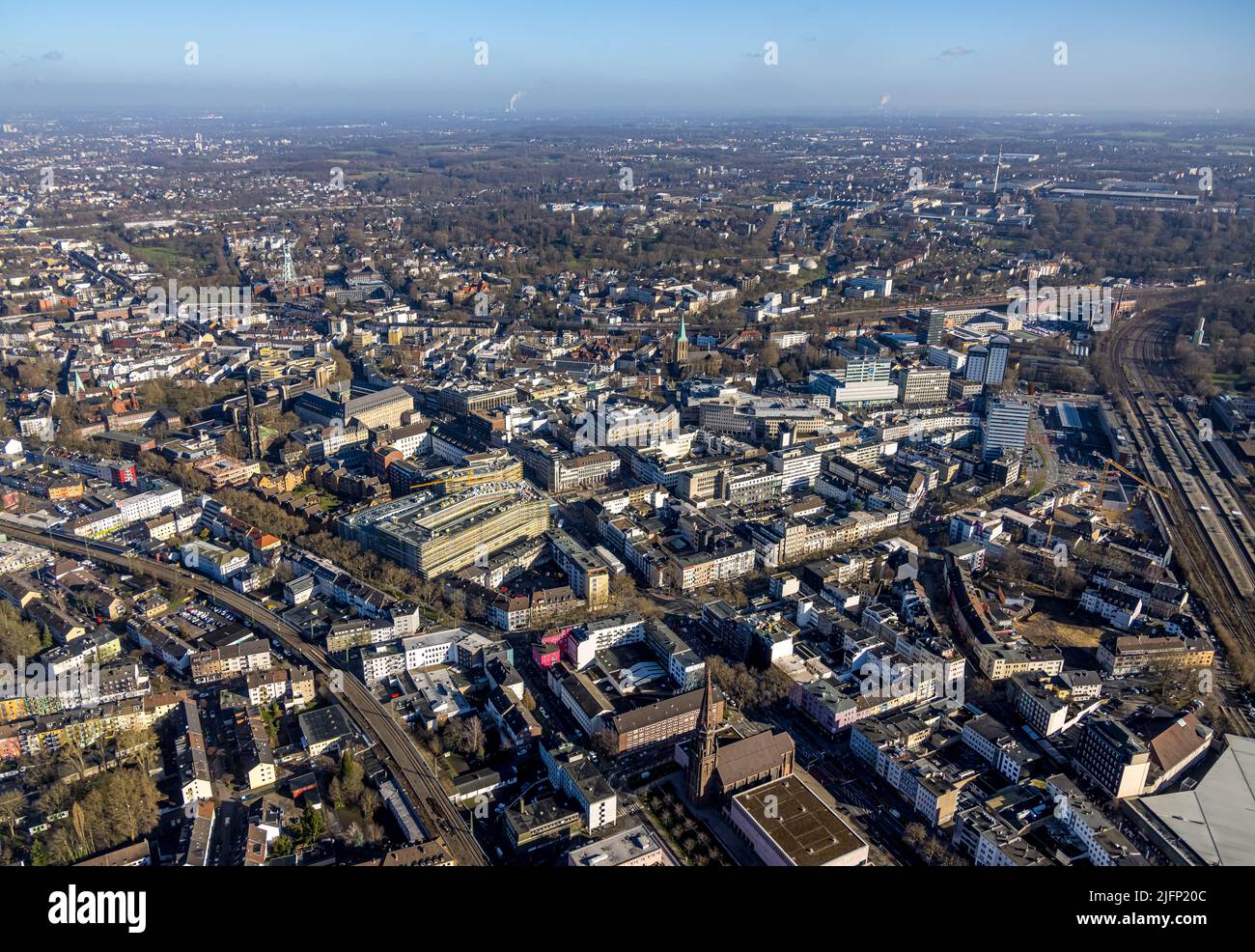 Aerial view, city centre view in the district Gleisdreieck in Bochum, Ruhr area, North Rhine-Westphalia, Germany, Bochum, City, DE, Europe, downtown, Stock Photo