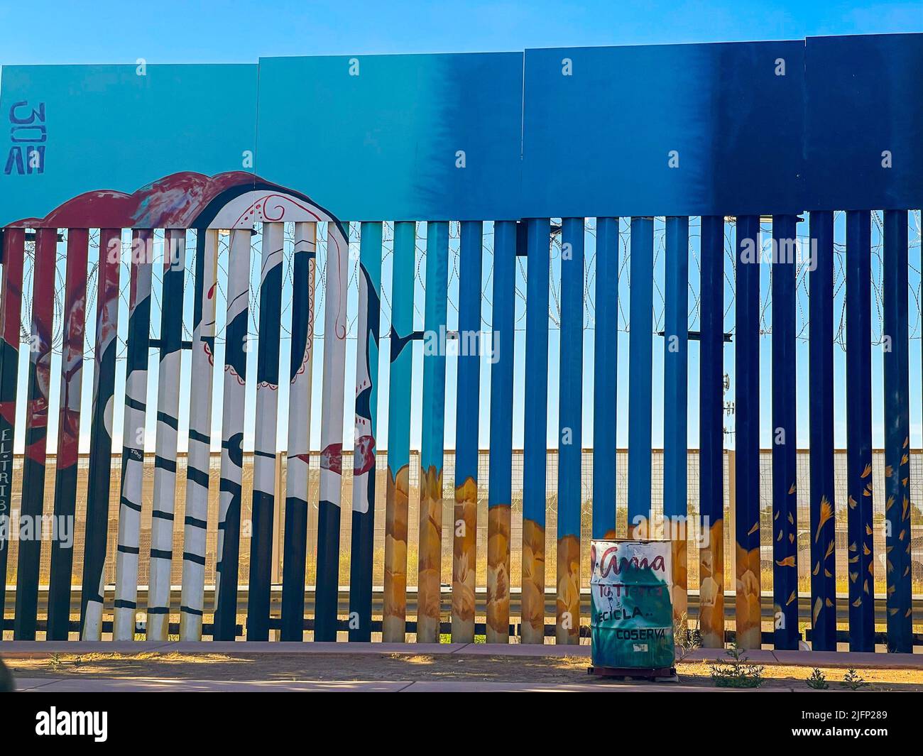 Mural on the border wall in Agua Prieta, Sonora, Mexico. Migration