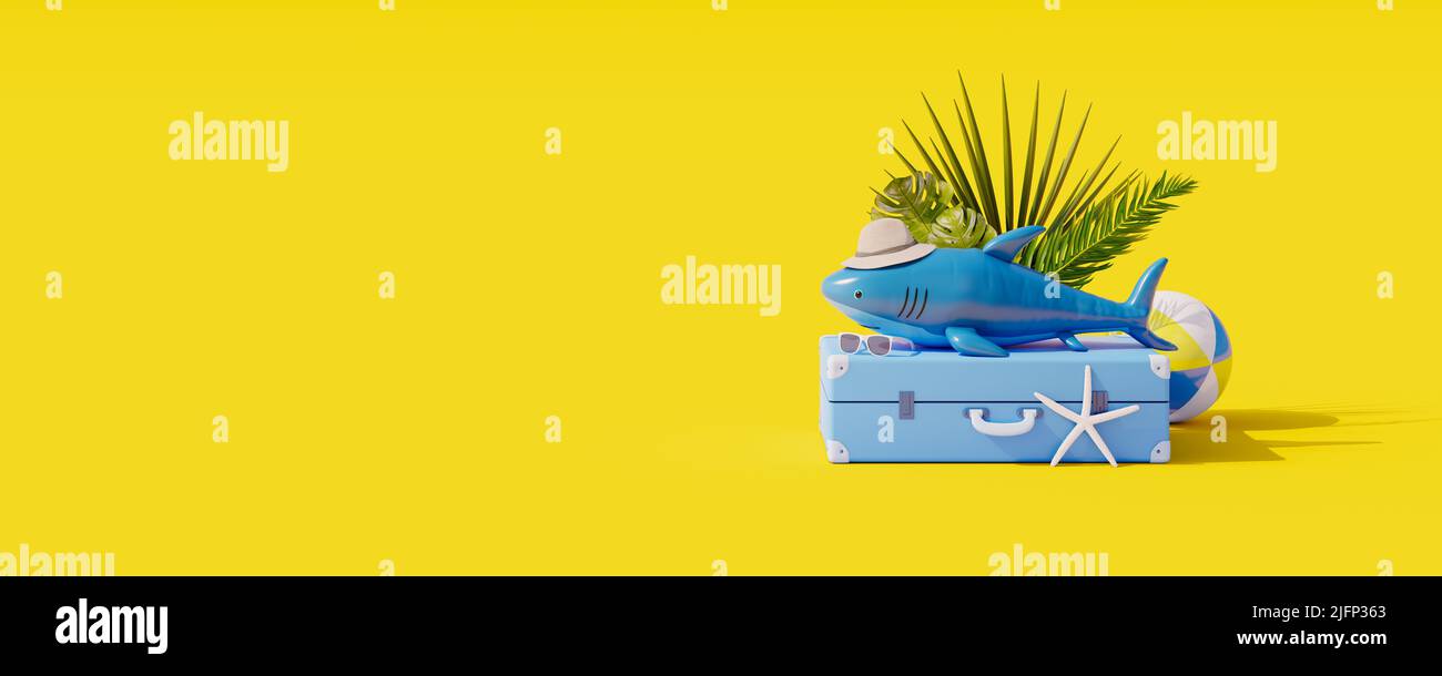Summer travel concept on yellow background 3d render 3D illustration Stock Photo