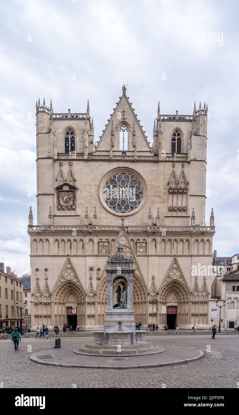 Lyon gothic cathedral with twin towers Stock Photo