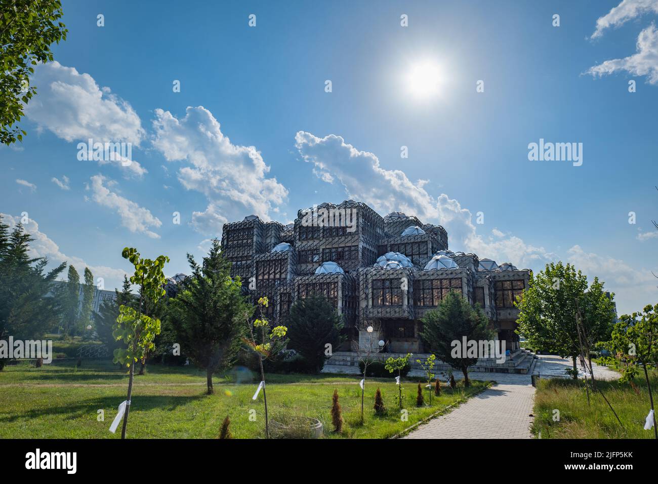 National Library of Kosovo in Pristina. The library is one of the most famous landmarks in Pristina, Kosovo Stock Photo