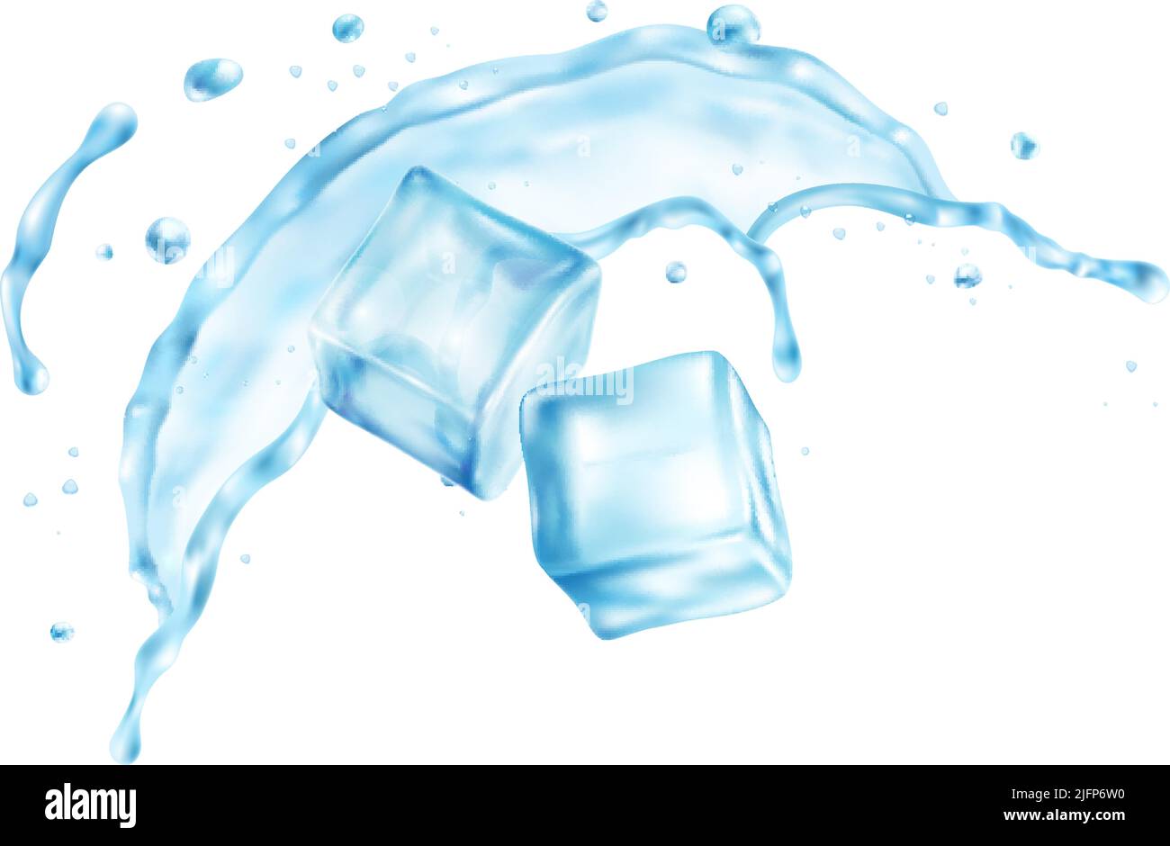 Realistic composition with images of water splash with ice cubes on ...