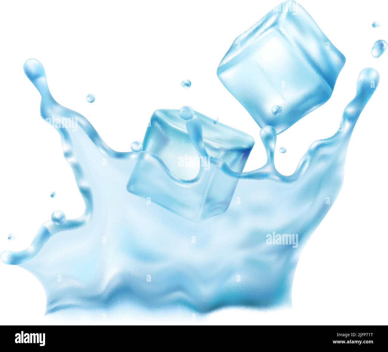 Realistic composition with images of water splash with ice cubes on ...