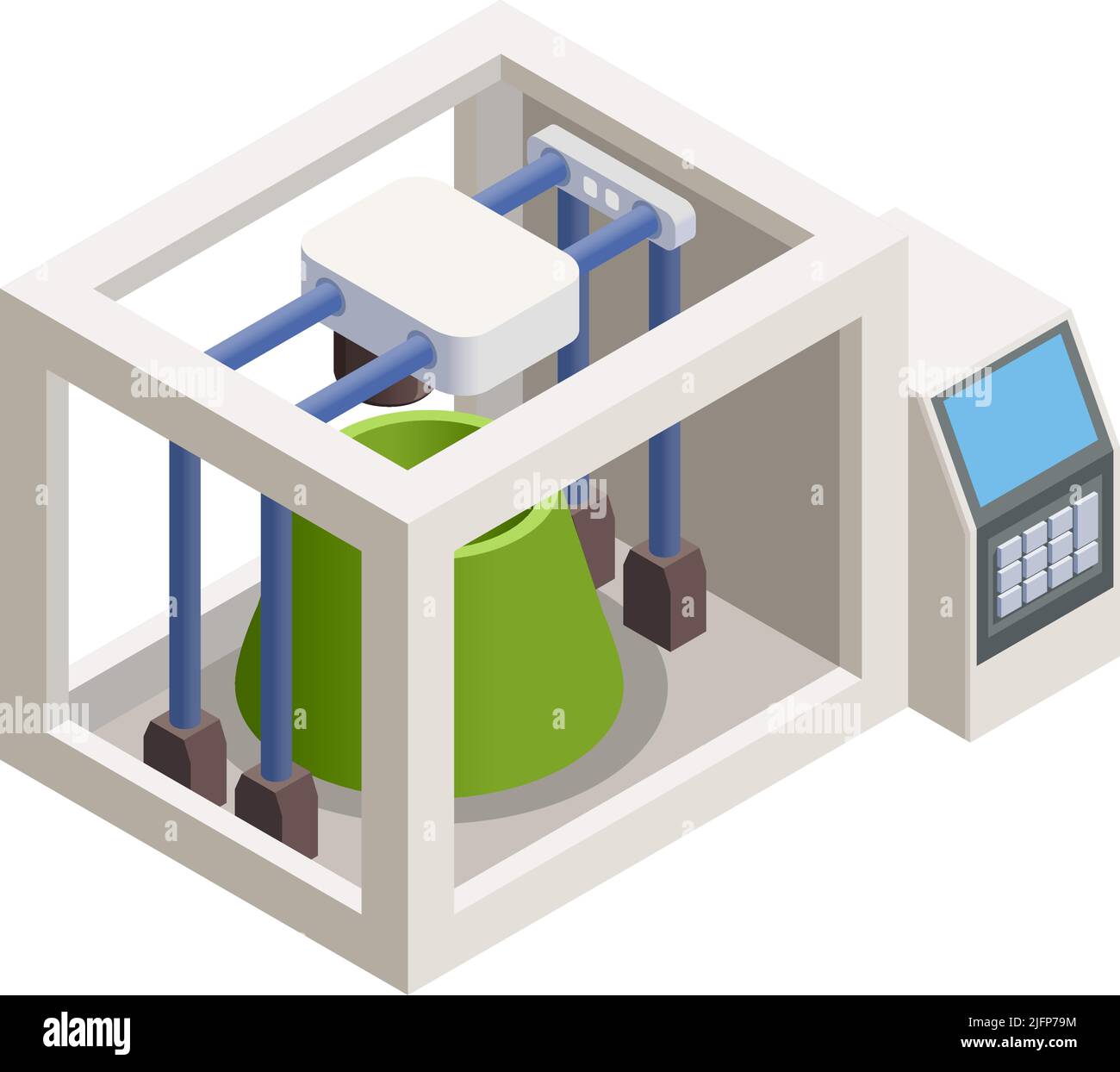 Smart industry isometric icon with 3d printing process vector illustration Stock Vector