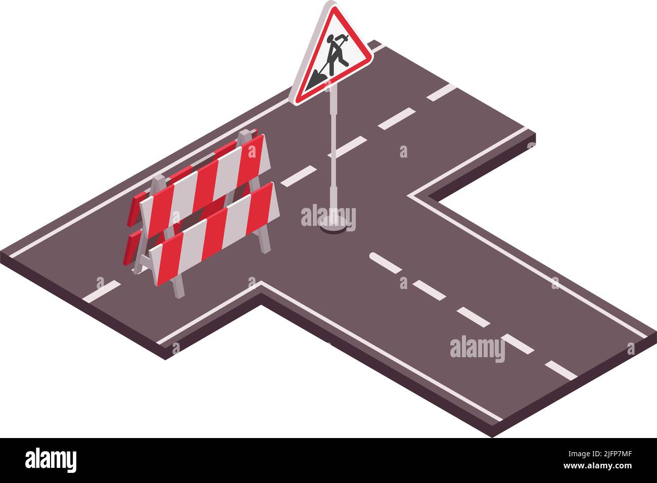 Road set isometric composition with view of motorway with barrier and ...