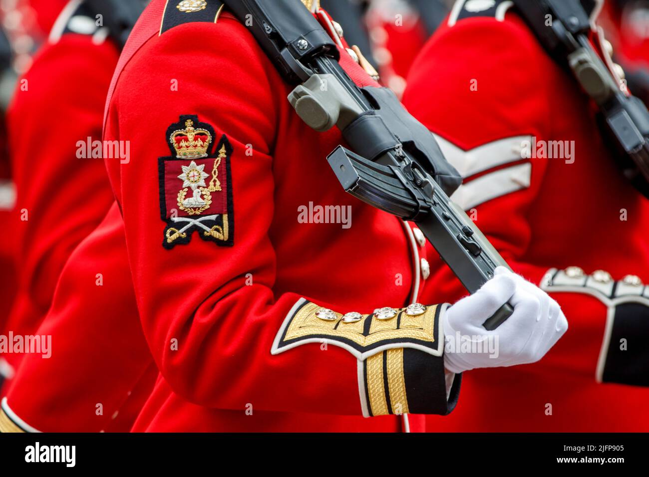 Warrant Officer of Coldstream Guards at Trooping the Colour, Colonel’s Review in The Mall, London, England, United Kingdom on Saturday, May 28, 2022. Stock Photo