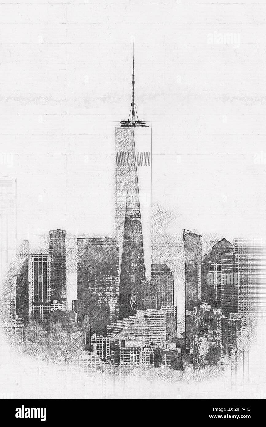 New York City skyline, hand drawn style pencil sketch Stock Photo - Alamy