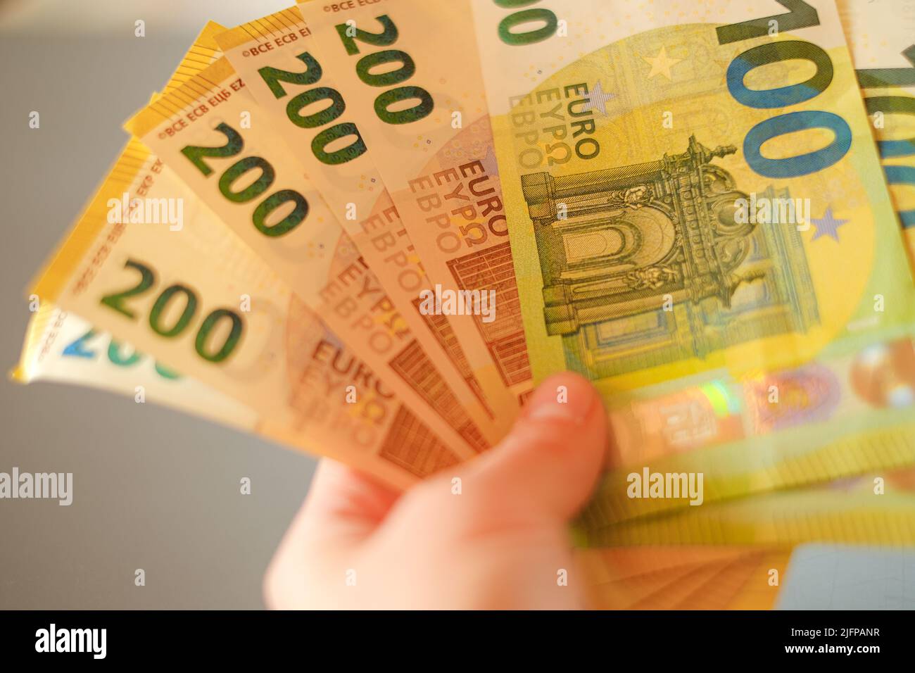 Euro banknotes .Expenses and incomes in European countries.Euro currency exchange rate.Budget allocation. Euro currency.Cash payments and expenses in Stock Photo