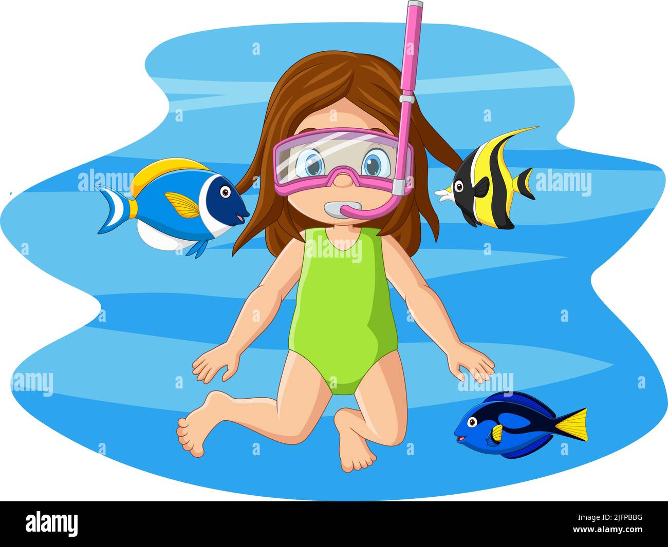 Cartoon little girl diving in underwater with tropical fish Stock Vector  Image & Art - Alamy