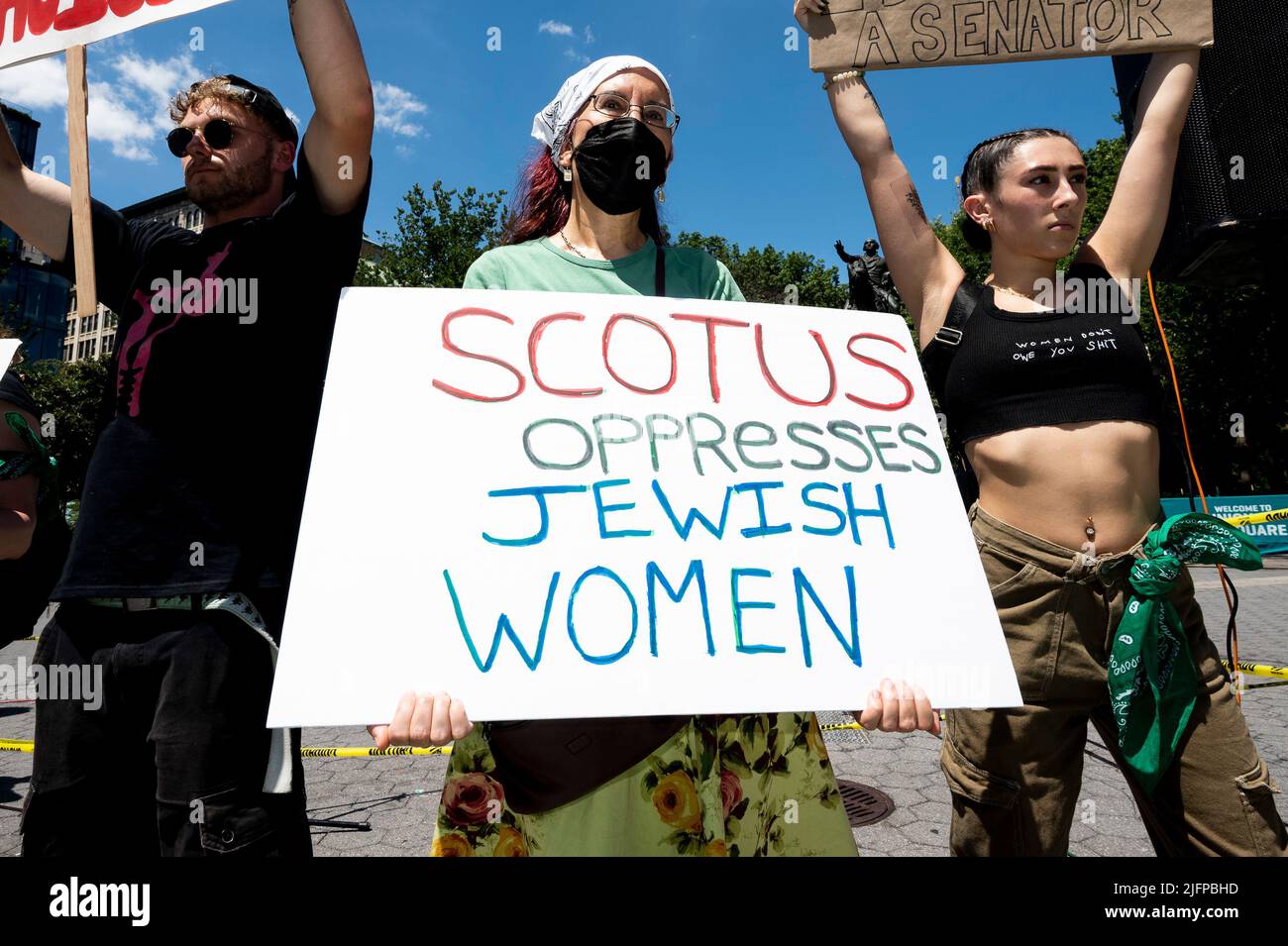 New York City, New York, United States: July 4, 2022,  Woman holding a sign saying ''SCOTUS oppresses Jewish women'' at an abortion rights demonstration in New York City. (Credit Image: © Michael Brochstein/ZUMA Press Wire) Stock Photo