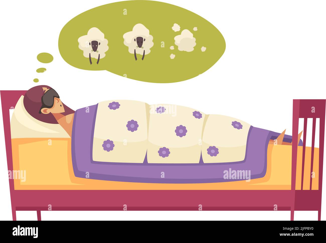 Sleep time composition with view of woman lying in bed with sleeping