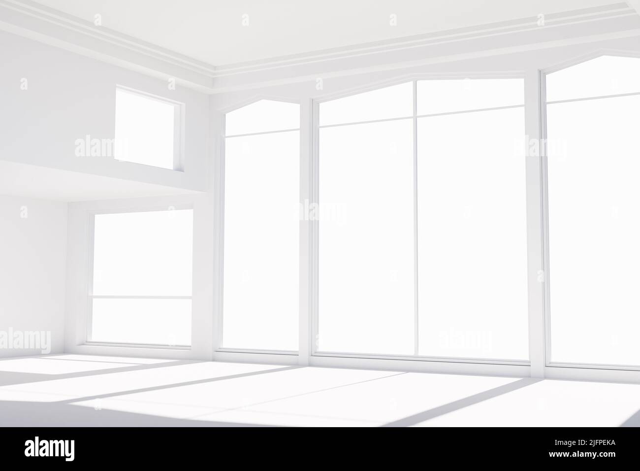 3d rendered graphic image of clean white space with window Stock Photo