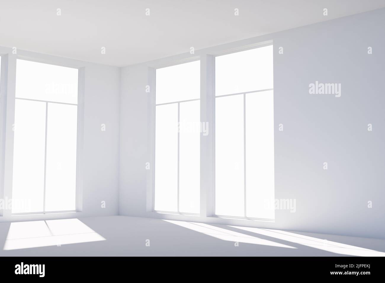 3d rendered graphic image of clean white space with window Stock Photo