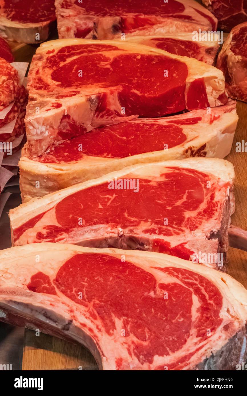Borough Market, Display of Steak, Southwark, London, England Stock