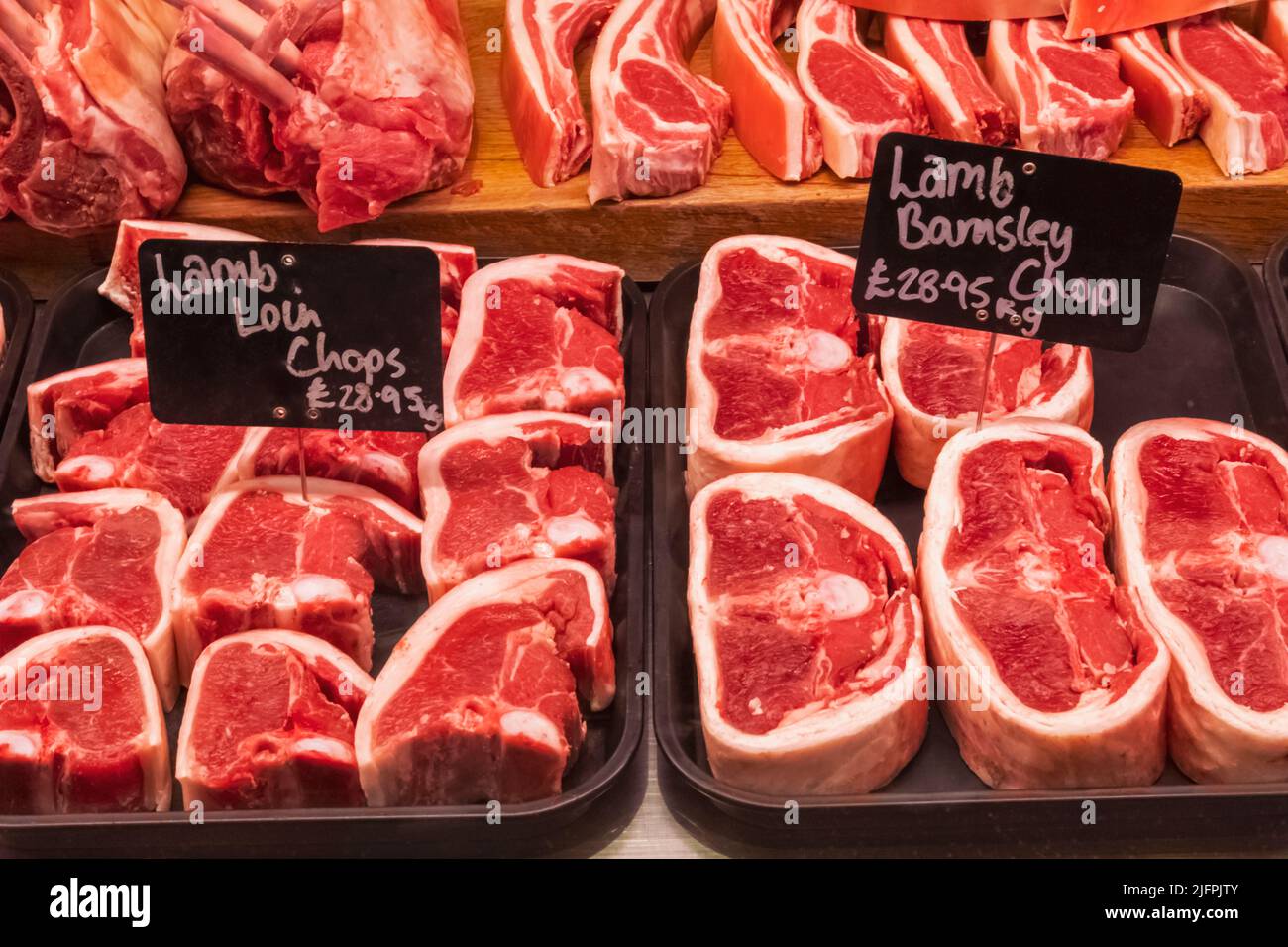 Borough Market, Display of Lamb Chops, Southwark, London, England Stock