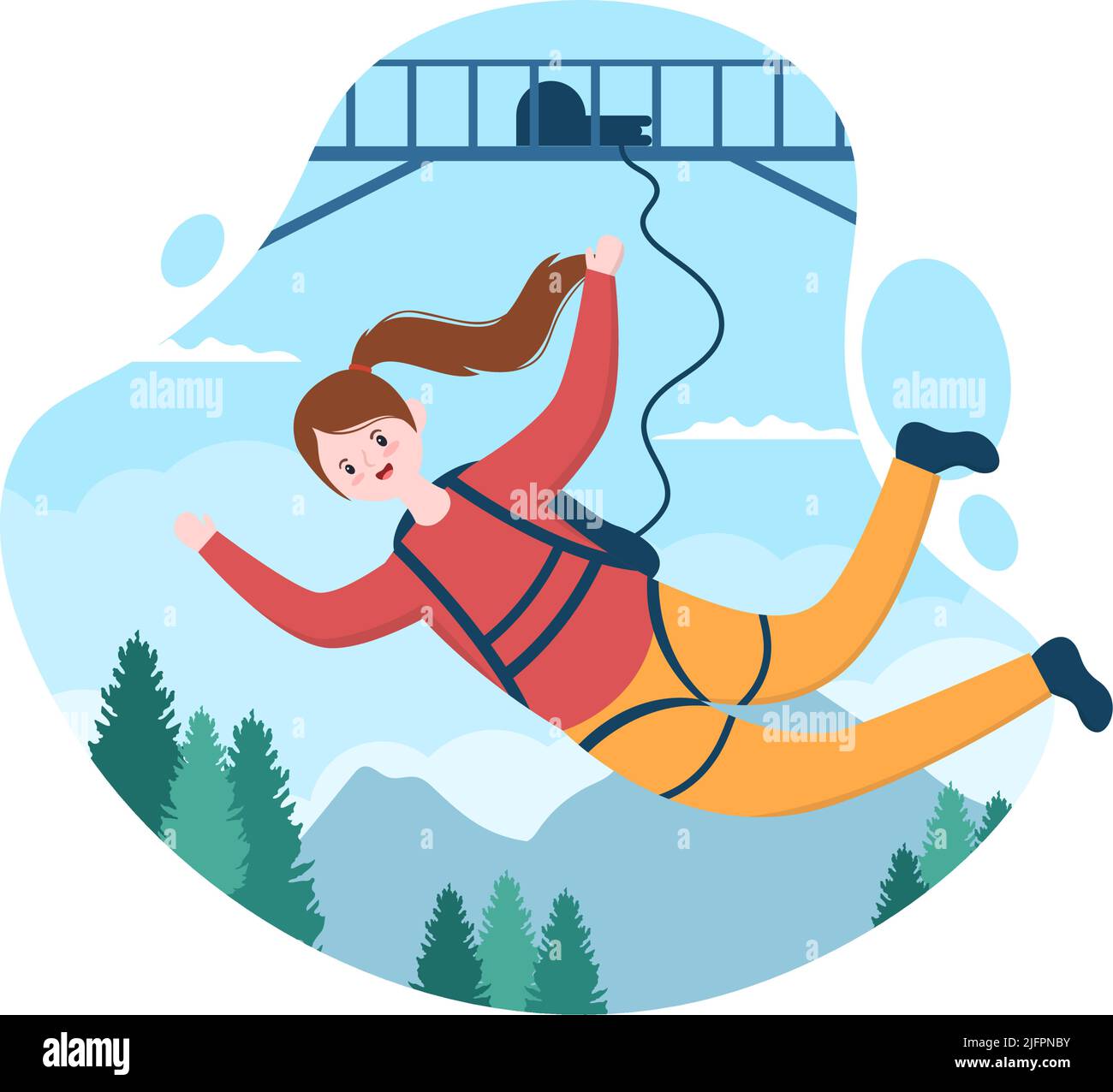 Bungee Jumping of People Tied with Elastic Rope Falling Down After Jump