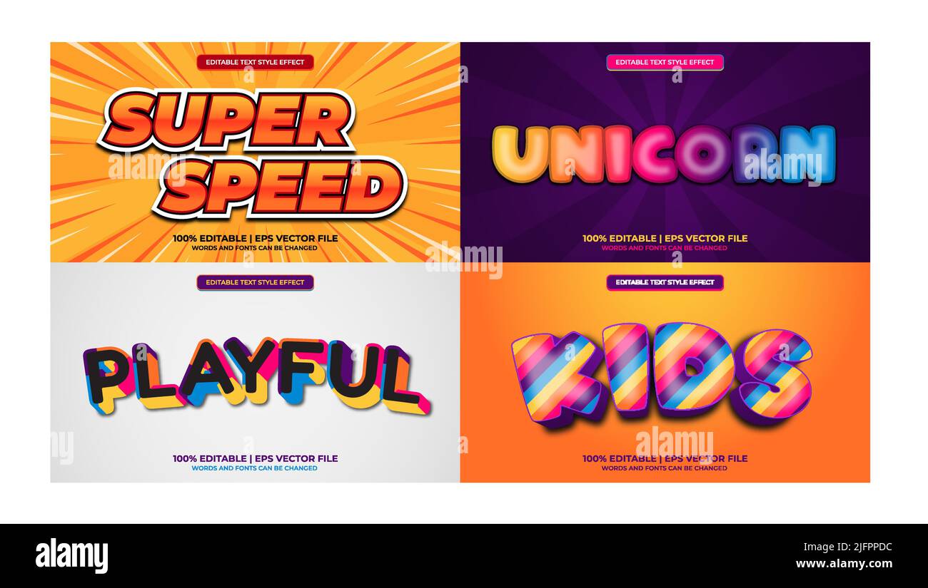 Bundle of editable text effect design vector. Set of editable text effect design. Modern editable text effect vector design Stock Vector