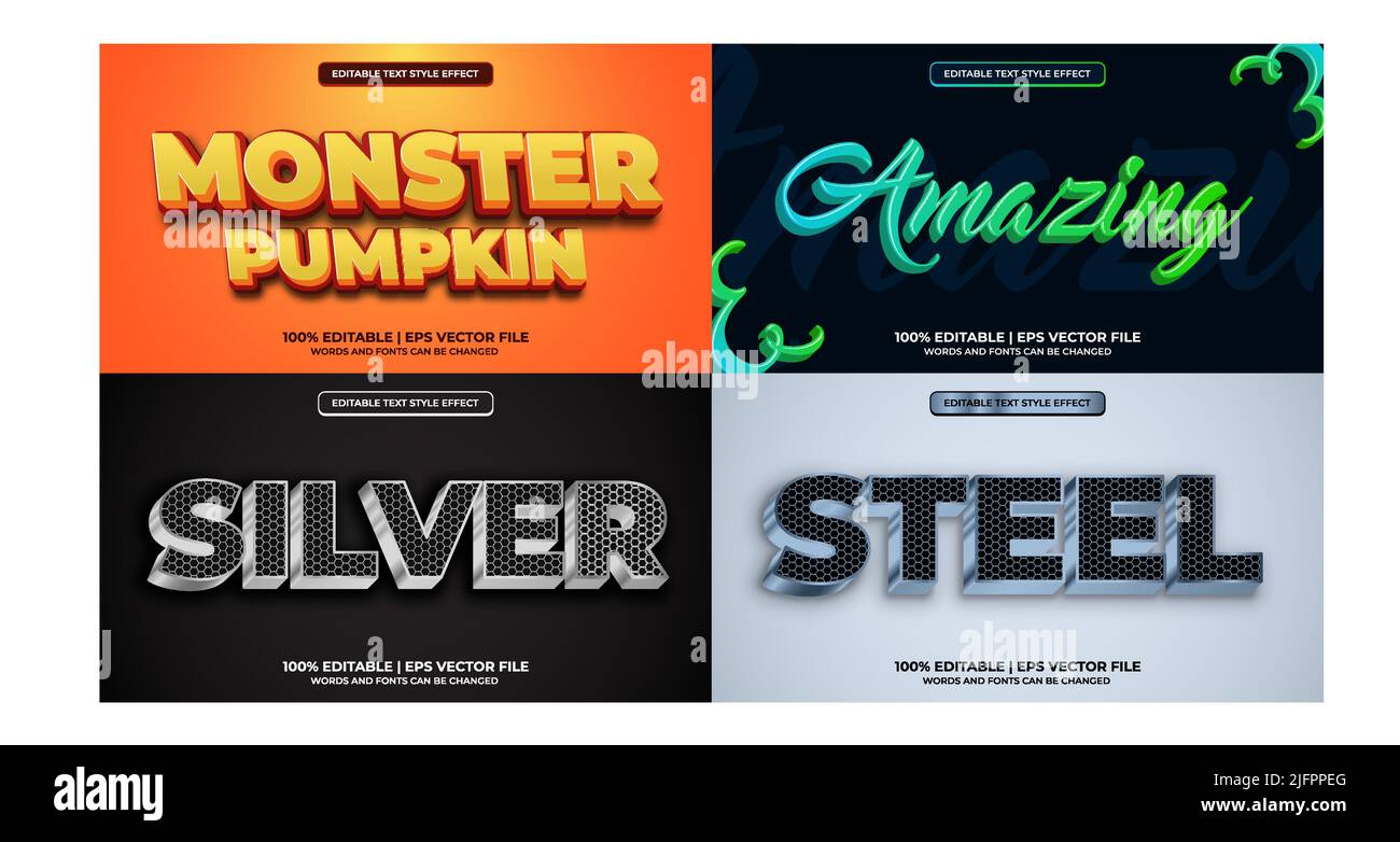 Bundle of editable text effect design vector. Set of editable text effect design. Modern editable text effect vector design Stock Vector