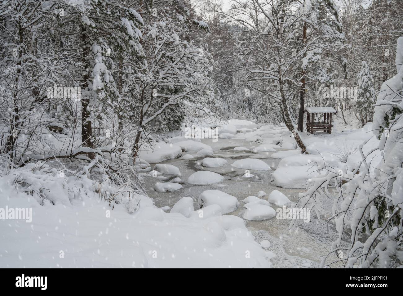 Beauty winter landscape with fair trees and river under the snow Stock ...