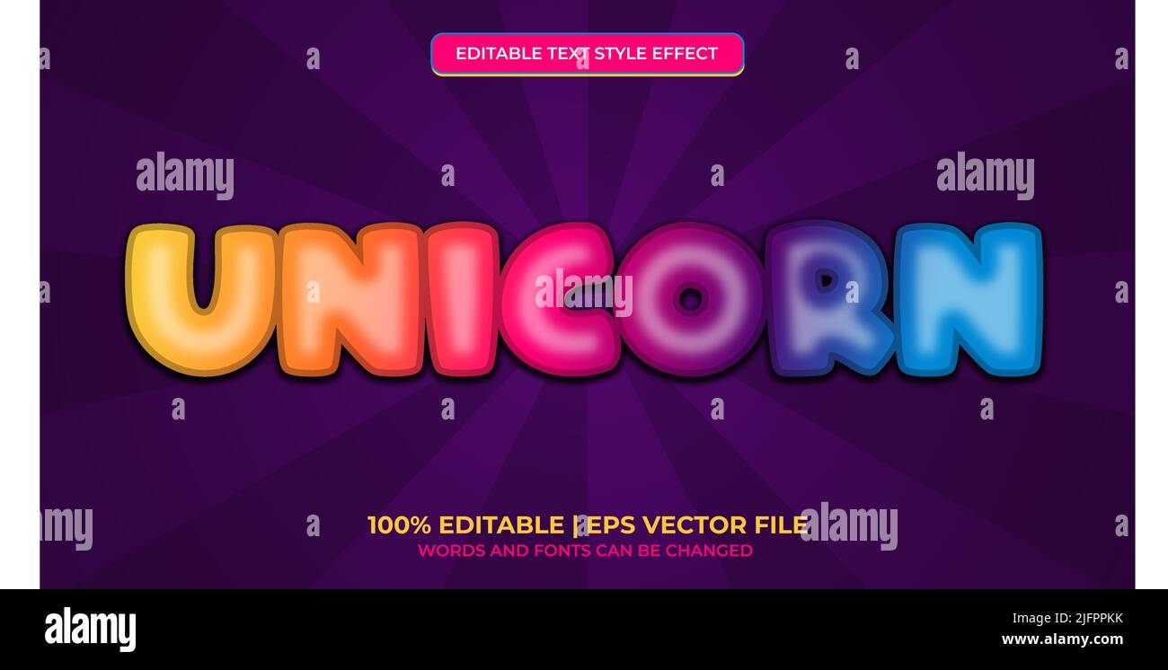 Editable Text Effect Unicorn Horse Rainbow Playful Color Vector Style Stock Vector