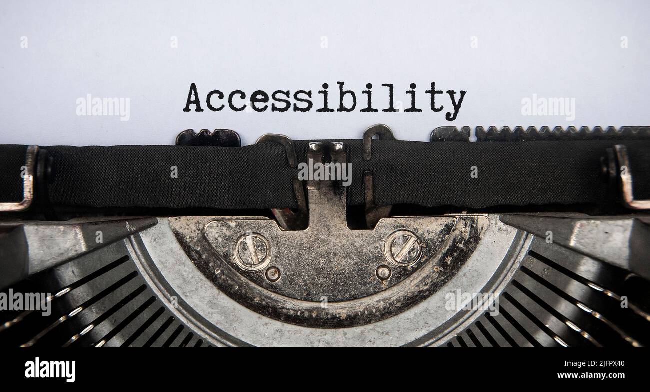 Accessibility text typed on an old vintage typewriter. Stock Photo