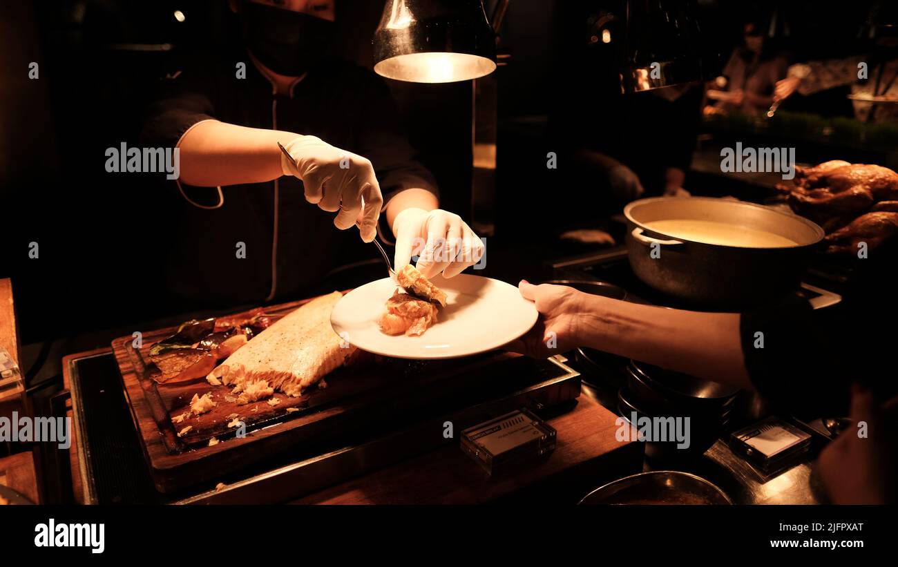 Meat Carving Station at High End Buffet Stock Photo Alamy