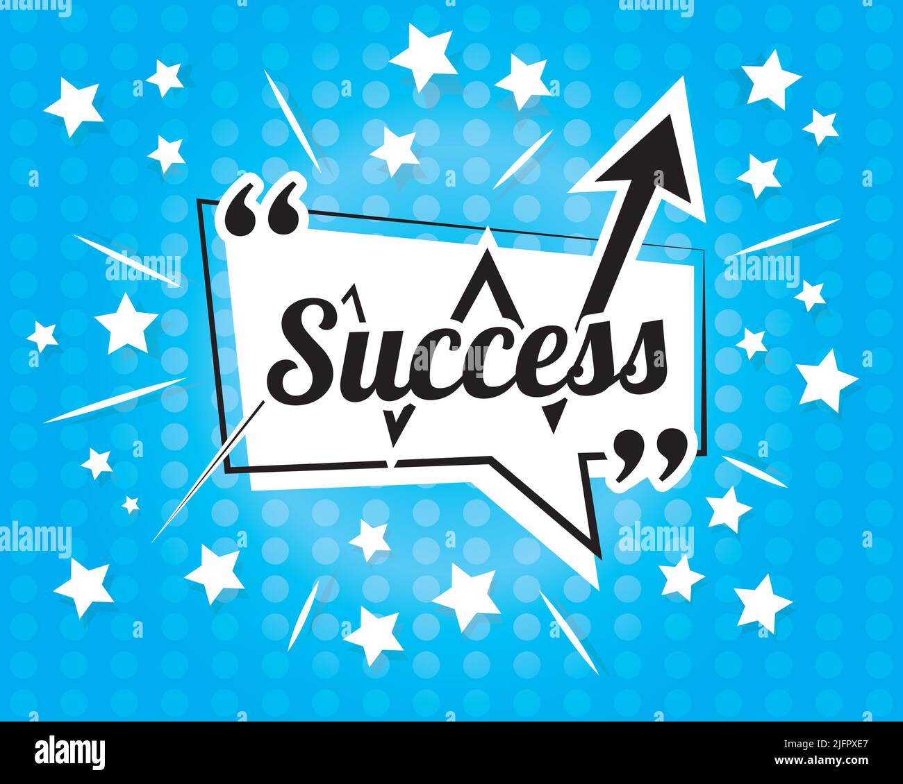 Success, pop art design in blue background with stars illustrations ...
