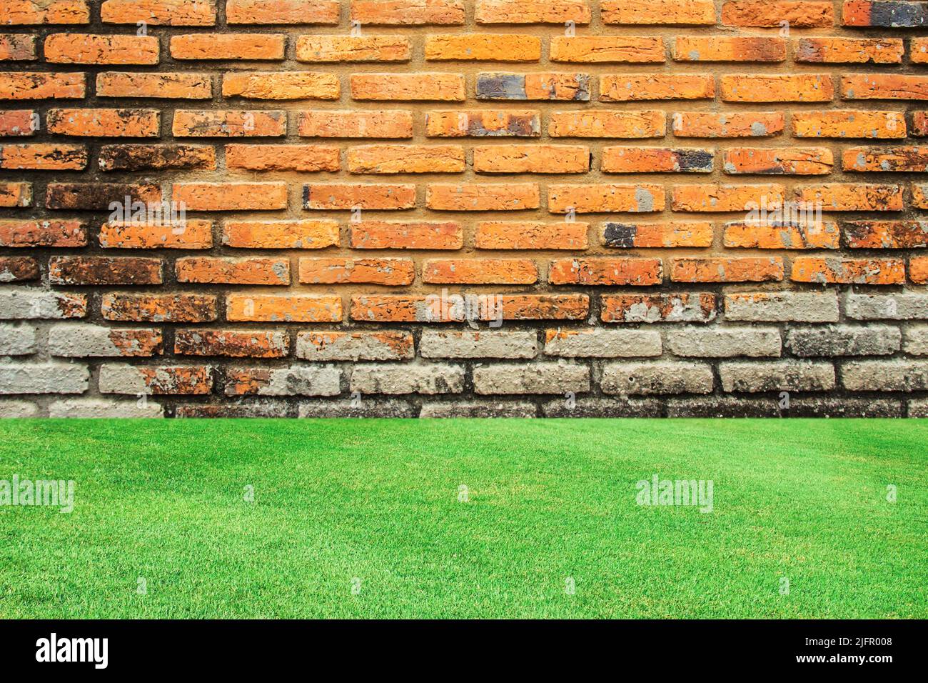 Green grass with old brick wall background for any design Stock Photo ...