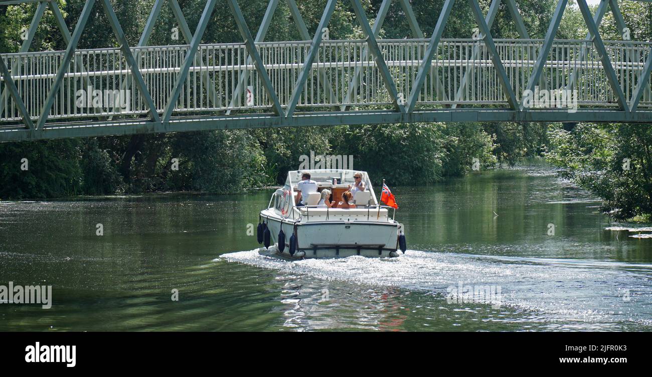 River cruiser on the river Ouse with ladies drinking on board. Stock Photo